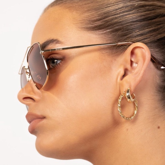 Banbe Aviator Sunglasses Gold Brownish Gold Lens - Picture 3 of 14